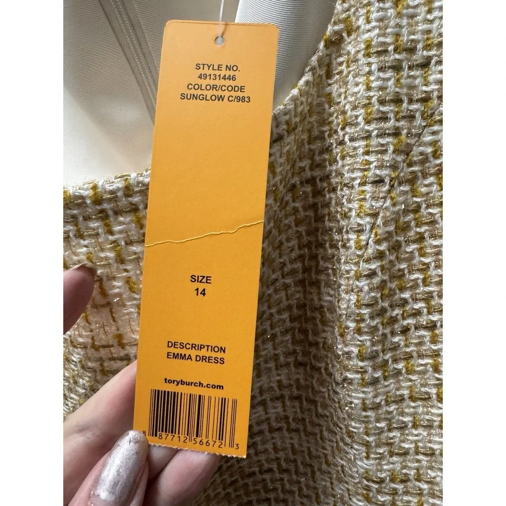Tory Burch NWT Emma Dress Size 14 Yellow Sunglow Tweed Sleeveless Sheath‎